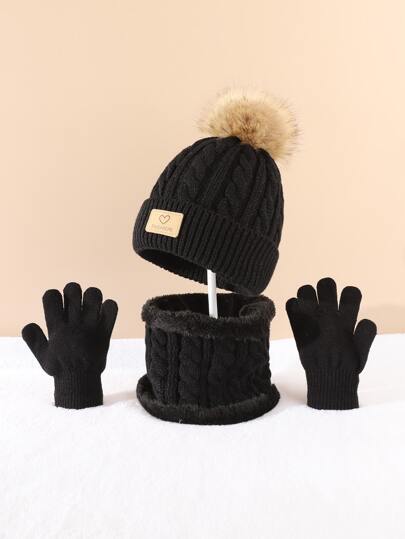 للاطفال الصغار كرات مخملية زخرفة قبعة صغيرة مع وشاح غير منتهري و قفازات