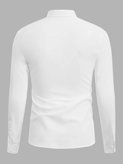 Manfinity ModaGents قميص ملائم فضفاض بأزرار وربطة عنق للرجال بلون أحادي