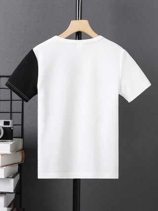 SHEIN تي شيرت تي شيرت كاجوال بأكمام قصيرة وياقة طاقم، متنوع الألوان وقطع حيوي، مريح للأطفال المراهقين