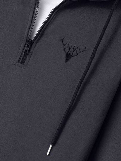 Manfinity Homme هودي غزال مطرز سحاب ربع رباط للرجال