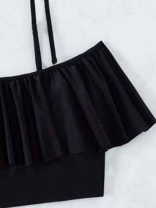 طقم تانكيني حريمي Swim Lushoire استوائي تانكيني سباحة طقم كتف مكشوف كشكش لباس علوي & خصر عالي بنطلون قصير 2قطع بدلة سباحة