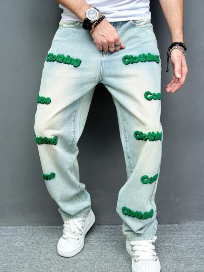 Manfinity EMRG جينز فضفاض للرجال بجيوب مائلة مع رقعة حرفية