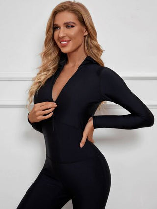 Swim Mulvari بدلة سباحة نسائية كاملة الجسم برقبة عالية وأكمام طويلة مع سحاب أمامي لأيام الصيف والشاطئ