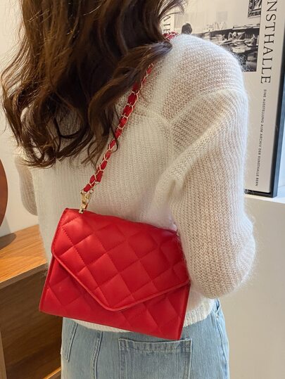 حقيبة كتف ميني نيون أحمر مبطن رفرف