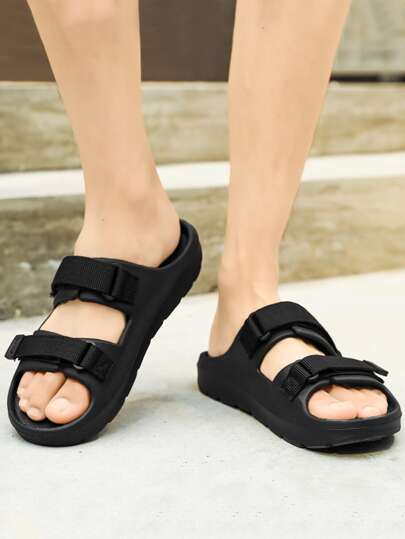 أسود حذاء للرجال لاصق سحري شباشب و حذاء سلايد