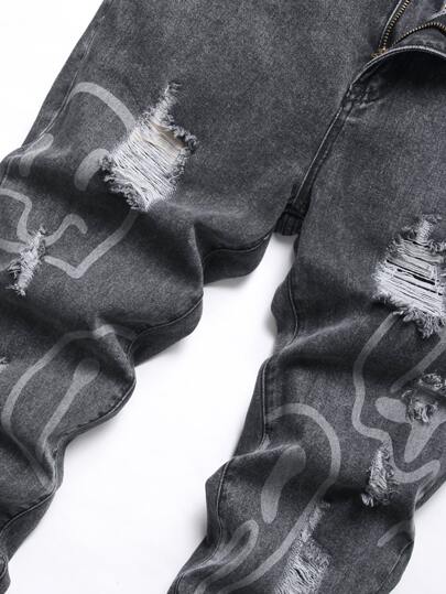 Manfinity LEGND جينز بساق مستقيم ممزق للرجال