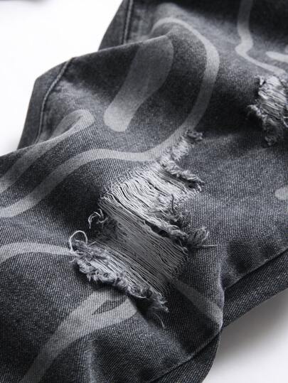 Manfinity LEGND جينز بساق مستقيم ممزق للرجال