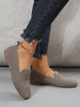 نساء حذاء سهل الارتداء حياكة باصابع قدم مربع حذاء مسطح موكا بني , موكا بني أنيق و خالص لون أحذية لوفر