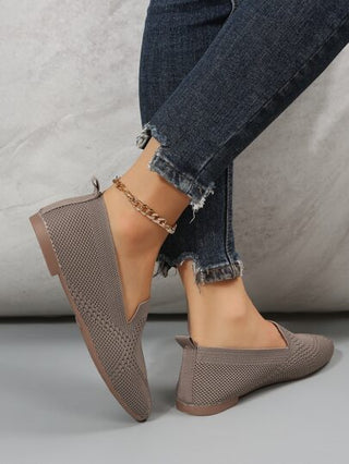 نساء حذاء سهل الارتداء حياكة باصابع قدم مربع حذاء مسطح موكا بني , موكا بني أنيق و خالص لون أحذية لوفر