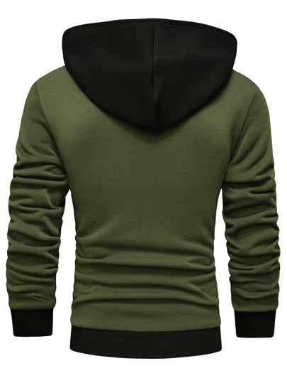 Manfinity Homme هودي----------ز رجالي با-تصميم رقعي وجيب كنغر وسحاب، أكمام طويلة ومنقوشة، مُناسَبة كهدايا للأصدقاء والأزواج والصديق