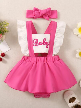 فساتين بيبي فستان طفلة معلق حروف جرافيكية مع حواف مكشكشة