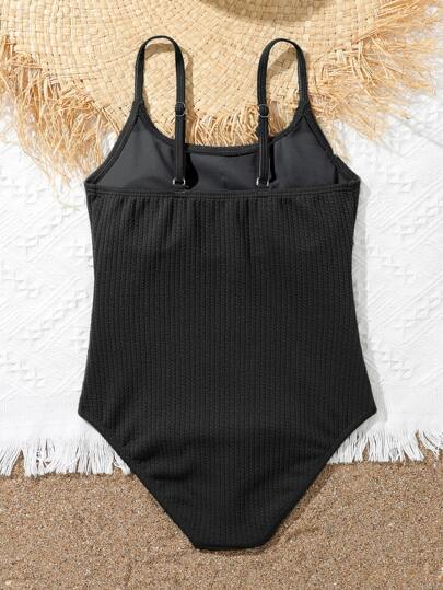 مايوه بقطعة واحدة للفتاة المراهقة بتصميم سادة ورباط مطاطي