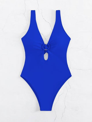مايوه حريمي قطعة واحدة Swim Basics ملابس سباحة قطعة واحدة الحلقة مرتبطة قص مجوف ياقة مغرق