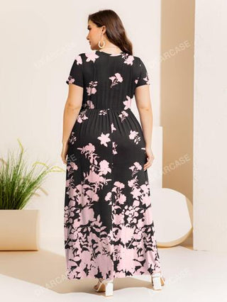 DEARCASE فستان بشريط A طباعة الأزهار مقاس كبير