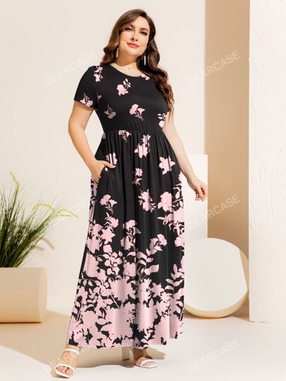 DEARCASE فستان بشريط A طباعة الأزهار مقاس كبير