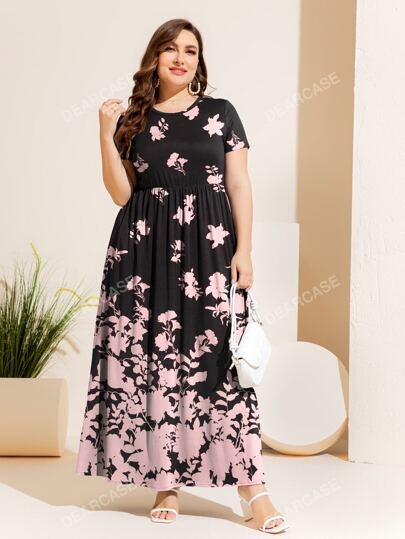 DEARCASE فستان بشريط A طباعة الأزهار مقاس كبير