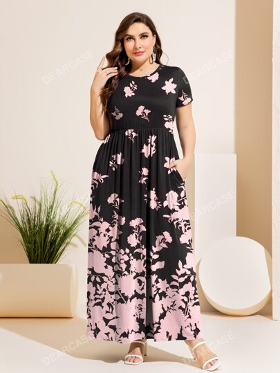 DEARCASE فستان بشريط A طباعة الأزهار مقاس كبير