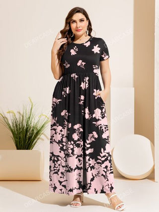 DEARCASE فستان بشريط A طباعة الأزهار مقاس كبير