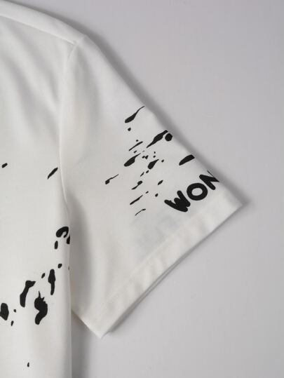 Manfinity EMRG تي شيرت حبر سبلاش و بطباعة أحرف رباط قبعة للرجال