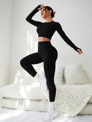 Seamluxe SHEIN Sport طقم رياضي للنساء به فتحات للإبهام، مكون من قطع متقطعة