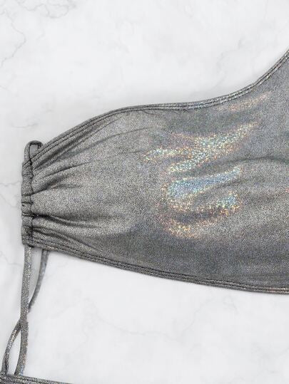 مايوه حريمي قطعة واحدة Swim بدلة سباحة قطعة واحدة معدنية متقطعة ذات كتف واحد بخيط شد جانبي للصيف