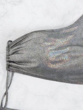 مايوه حريمي قطعة واحدة Swim بدلة سباحة قطعة واحدة معدنية متقطعة ذات كتف واحد بخيط شد جانبي للصيف