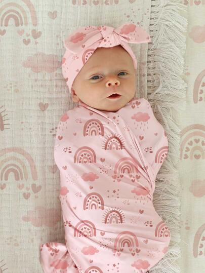 بطانية طباعة تصوير حديثي الولادة لطفلة مع قبعة اكسسوارات