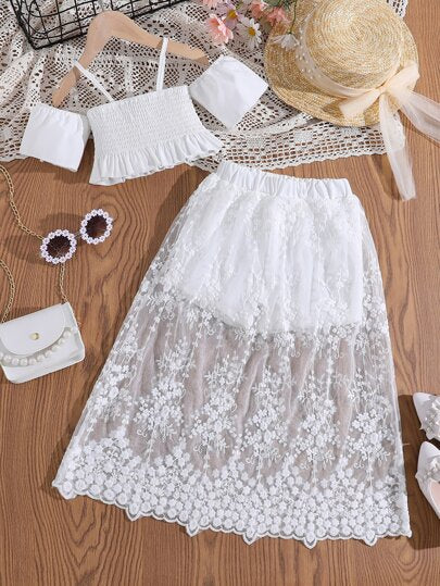 للبنات الصغار كتف مكشوف لباس علوي و بغطاء دانتيل بنطلون قصير