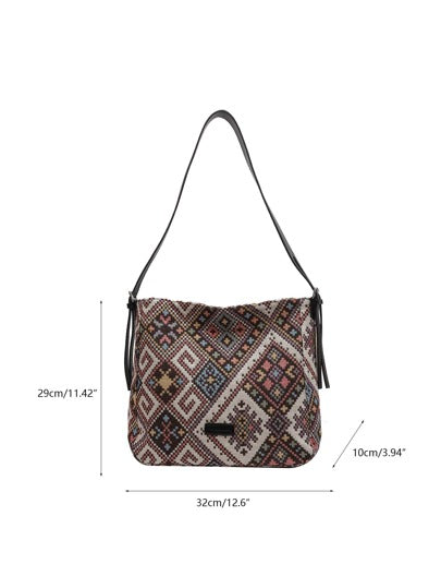 حقيبة كتف نسائية من القماش عالي الجودة بألوان متباينة عصرية وعملية