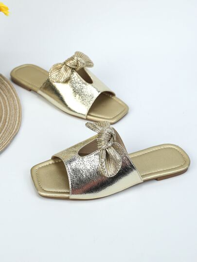 صنادل ميتالك مزخرف بعقدة الفراشة براقة الذهبي نساءرمضان