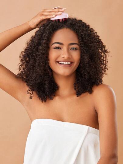 SHEIN Basic living قطعة واحدة فرشاة تدليك فروة الرأس وفرشاة لغسل الشعر ذات شعيرات سيليكون ناعمة، لاستخدام الرطب والجاف، مع حقيبة، ومنظم، وتخزين وكبكات شعر