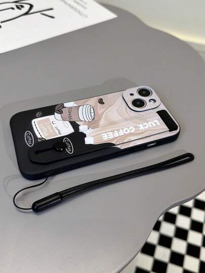 1قطعة غطاء هاتف مع سوار معصم رسم TPU مع وظيفة حامل، مع رباط يد، متوافق مع iPhone 15، 15 برو، 15 بلس، 15 برو ماكس، موديلات Samsung متوافقة مع iPhone15/15 Plus/15Pro/15Promax