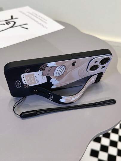 1قطعة غطاء هاتف مع سوار معصم رسم TPU مع وظيفة حامل، مع رباط يد، متوافق مع iPhone 15، 15 برو، 15 بلس، 15 برو ماكس، موديلات Samsung متوافقة مع iPhone15/15 Plus/15Pro/15Promax