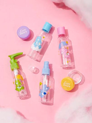 SHEIN X Care Bears 6 قطع مجموعة زجاجات مزينة بشكل دب كرتوني مع حقيبة تخزين، دب البهجة، دب ذا الامزاج السيئ، دب وقت النوم، دب الحظ السعيد، هدية
