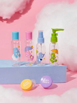SHEIN X Care Bears 6 قطع مجموعة زجاجات مزينة بشكل دب كرتوني مع حقيبة تخزين، دب البهجة، دب ذا الامزاج السيئ، دب وقت النوم، دب الحظ السعيد، هدية