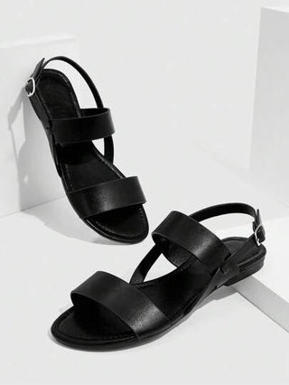 CUCCOO BIZCHIC صندل أسود ذو حزامين لطيف مريح للنساء للاستخدام الصيفي على الشاطئ، تخفيضات صيفية، أساسيات أنيقة، كاجوال عمل، أنيقة في عيد الميلاد وأعياد السنة الجديدة