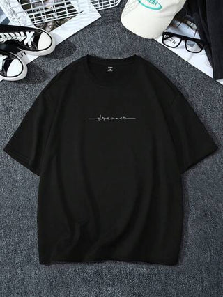 Manfinity Homme تي شيرت كاجوال فضفاض بطبعة حرفية للرجال، صيفي