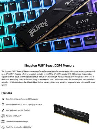 KINGSTON بار الأذكار دي دي آر 4 من كينغستون فوري بيست 8 غيغابايت/ 16 غيغابايت/ 32 غيغابايت 3200 3600 1.35 فولت مزدوج القناة بطاقة ذاكرة كمبيوتر للمكتب