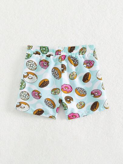 مايوه أولادي سروال السباحة الرجالي بخصر رباط مطبوع بالدونات قطعة واحدة