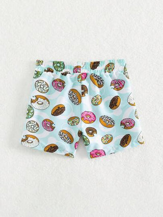 مايوه أولادي سروال السباحة الرجالي بخصر رباط مطبوع بالدونات قطعة واحدة