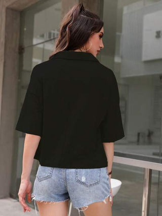 Mulvari تي شيرت منخفض الاكتاف سحاب نصف