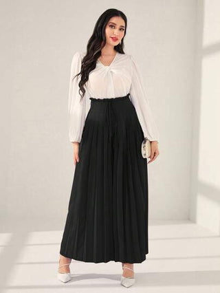 Modelyn بنطال واسع بخصر باغ من الورق، مجعد