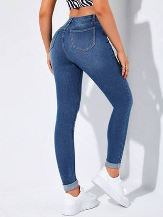 EZwear بنطلون جينز سكيني ممزق بخصر عالٍ للربيع