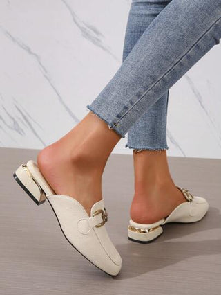 نساء معدن مشبك نصف الظهر ميول، وأحذية لوفر براءة اختراع جلد مربع الأصابع، أحذية مريحة وأنيقة للانزلاق على جميع المواسم