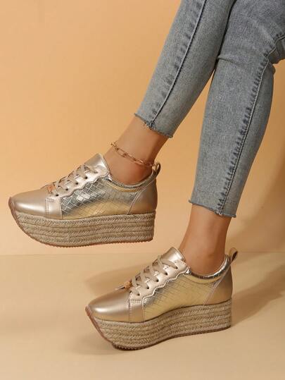 نساء ميتالك منسوج رباط امامي أحذية سكيت , رياضي ذهبي غير منزلق حذاء رياضي