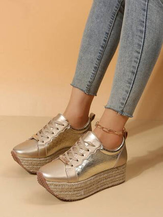 نساء ميتالك منسوج رباط امامي أحذية سكيت , رياضي ذهبي غير منزلق حذاء رياضي