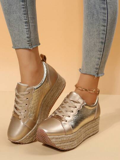 نساء ميتالك منسوج رباط امامي أحذية سكيت , رياضي ذهبي غير منزلق حذاء رياضي