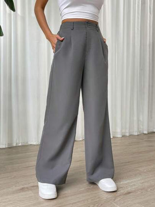 EZwear بنطلون قصي عادي اللون عالي الخصر ذو ساق مستقيمة