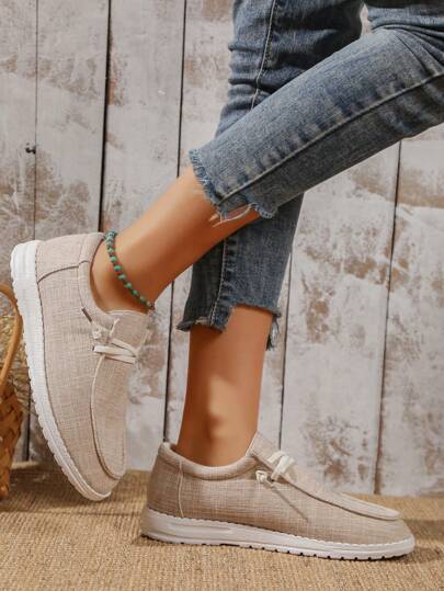 (نسائي) حذاء رياضي مريح كاجوال بنسج لامع، تصميم من اللونين، رباط دفع واحد، رؤوس دائرية