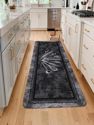 سجادة مطبخية بتصميم أدوات المطبخ، سجادة بوليستر عتيقة مضادة للانزلاق للمطبخ، لديكور الغرفة